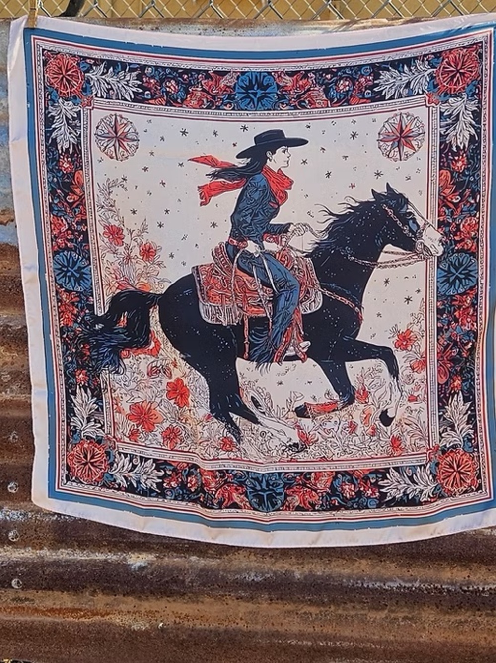 Desert Bloom Cowgirl NWT Silky Square Scarf • Western Celestial Wild Rag - Picture 6 of 6